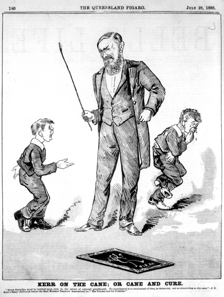 Cartoon of students receiving the cane 1888